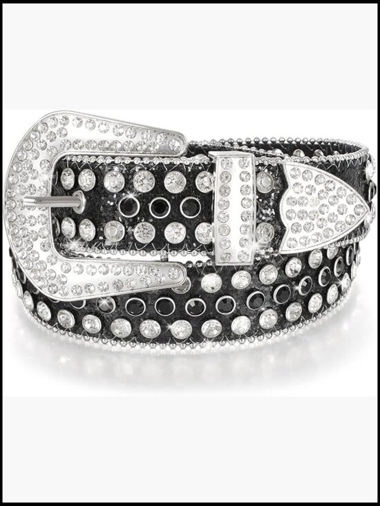 Premium Leather Rhinestone Bling Studded Belt with Fashion Silver Buckle main image 6